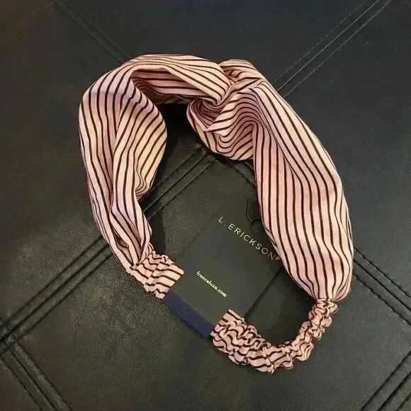 L. Erickson Women's Rose & Black Striped Polyester Franceluxe Headband NEW NWT - Picture 3 of 5